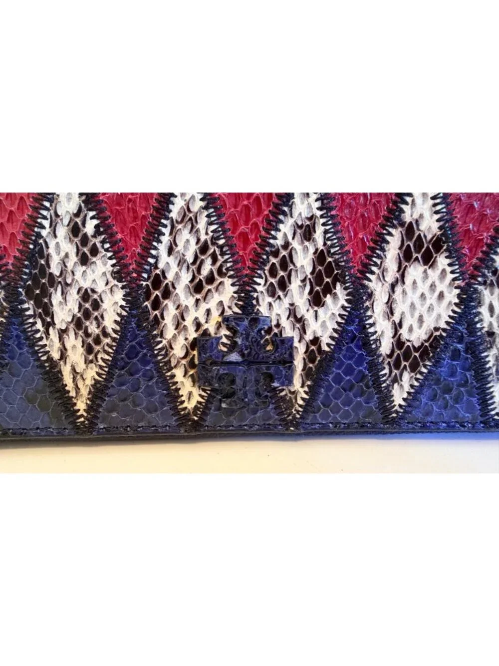 Tory Burch Taylor Zip Continental Wallet Snake-Embossed Leather Harlequin Tassel